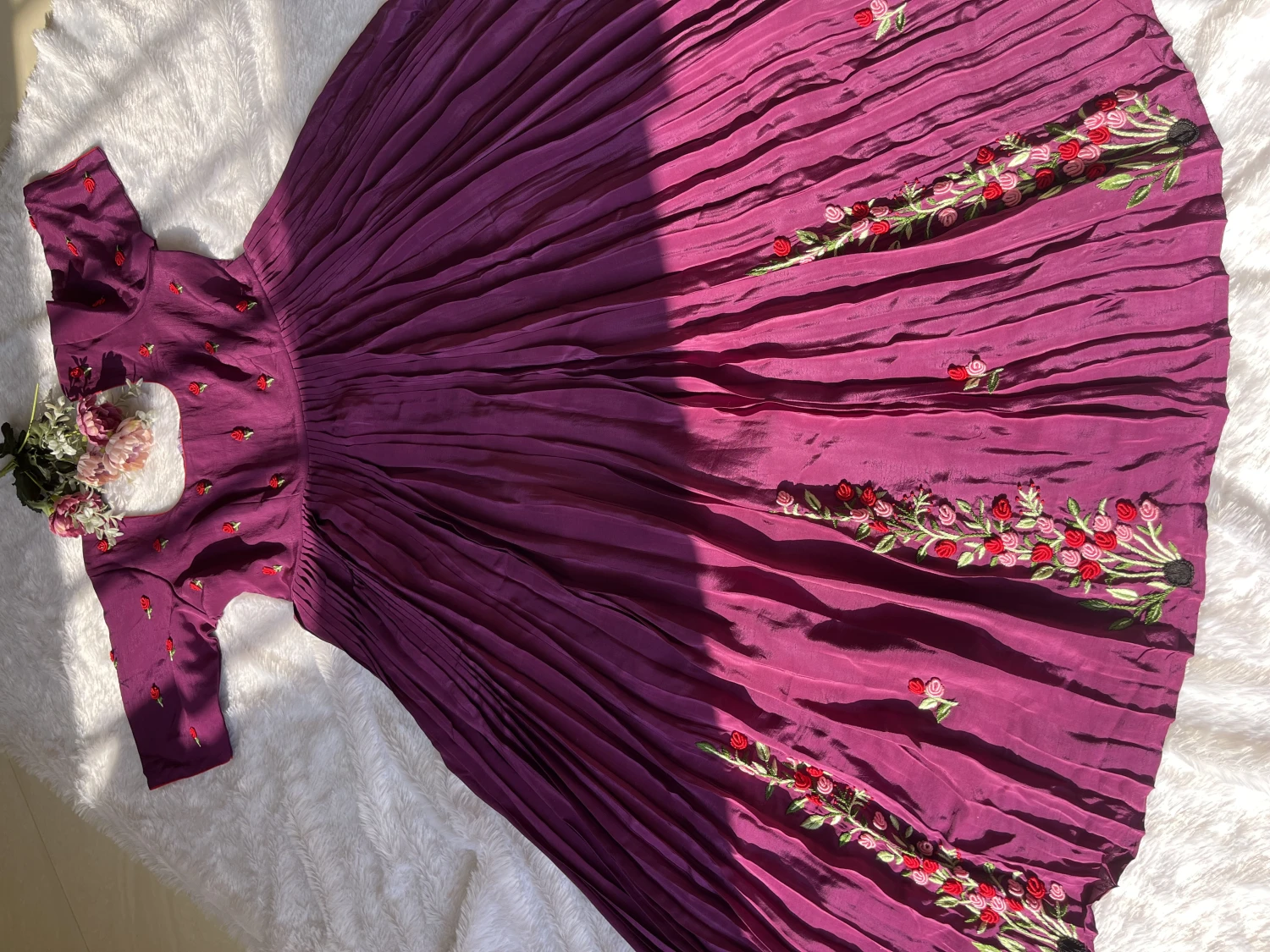 AN201-premium crape rose hand embroidery frock