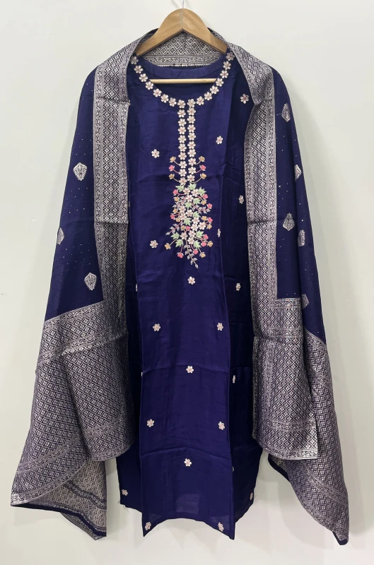 AN214-SEMI RAW SILK WITH Applic work 3 piece set