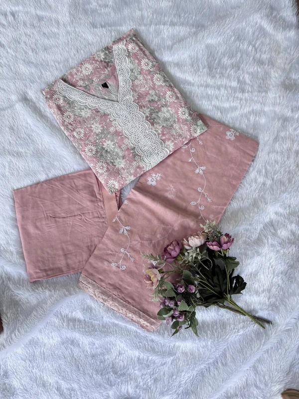AN07- Chikankaari embroidary  cotton 3piece Set